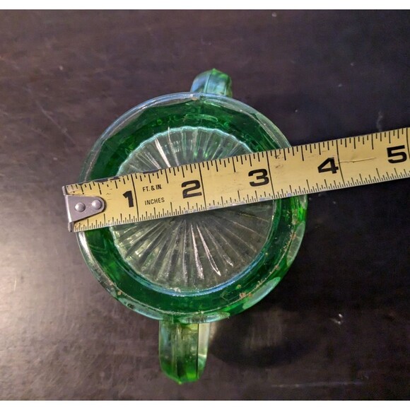 Vintage Hazel Atlas Green Uranium Glass Double Handle Cup Open Sugar Bowl - Picture 8 of 9